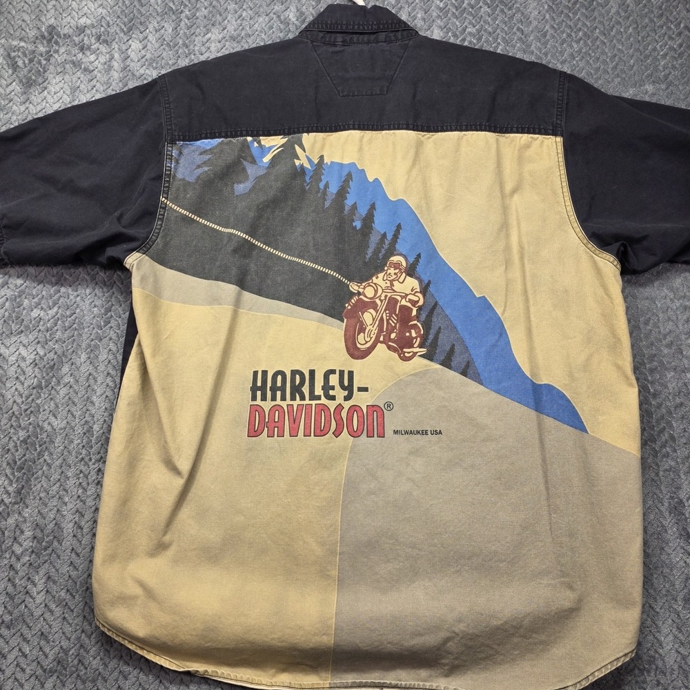 Harley Davidson Button Up Short Sleeve Shirt Men's XL Black Vintage Motorcycle